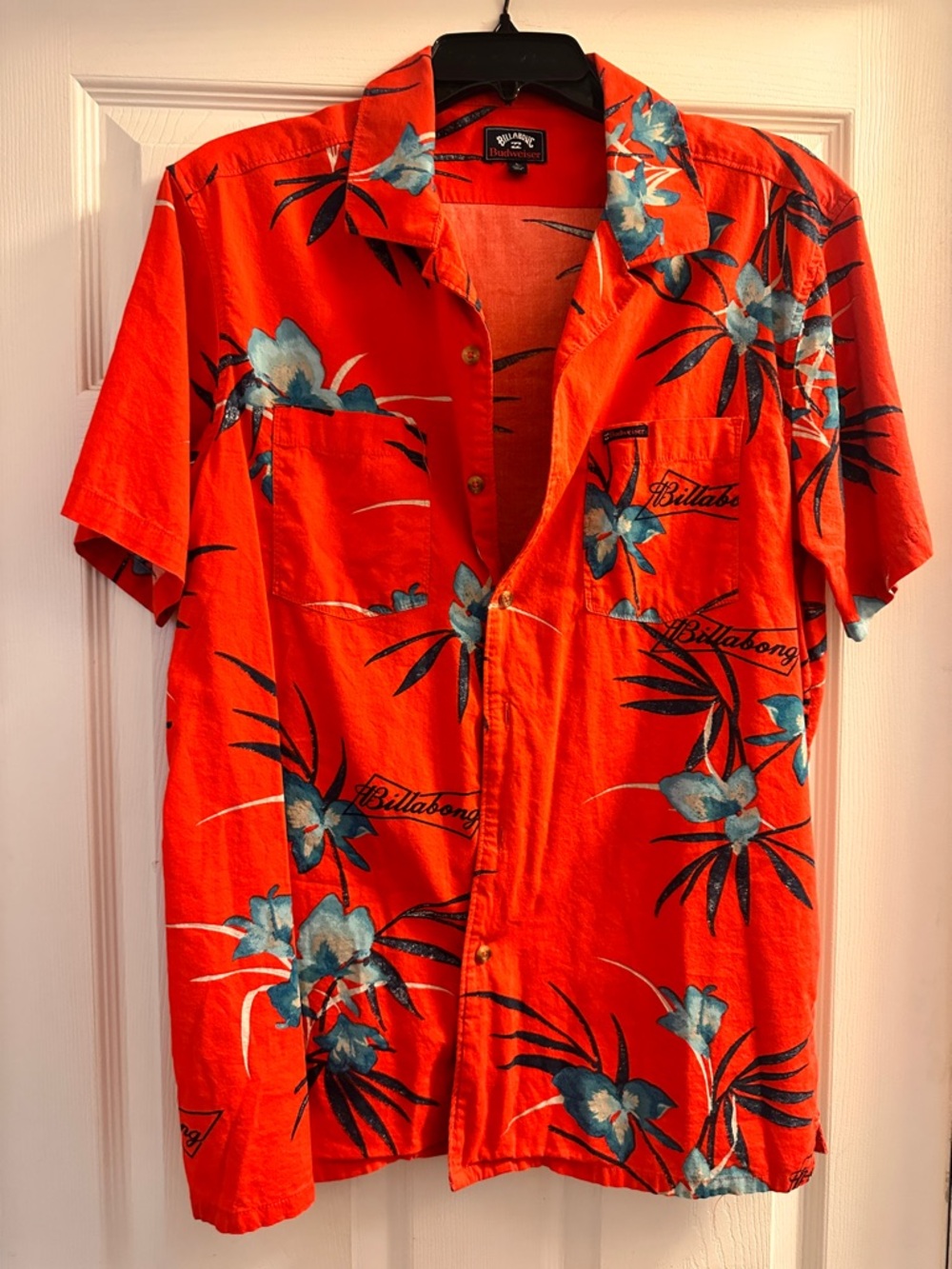 Billabong Bud-Collab Red Floral Short-Sleeve Button-Down Shirt